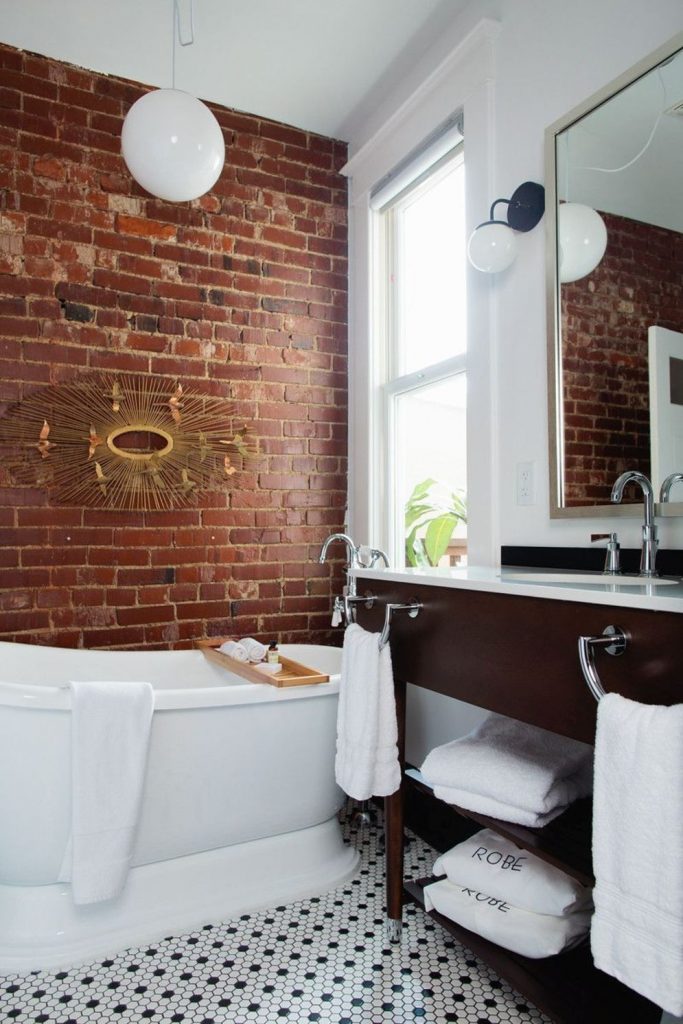40 Идей Ванных комнат с кирпичной кладкой