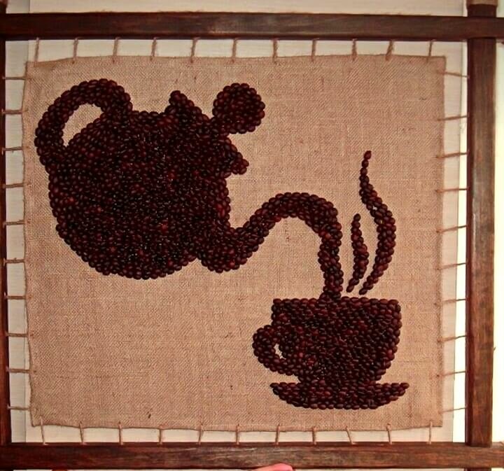 Картина панно рисунок аппликация картины молотым кофе+описание процесса кофе шпагат