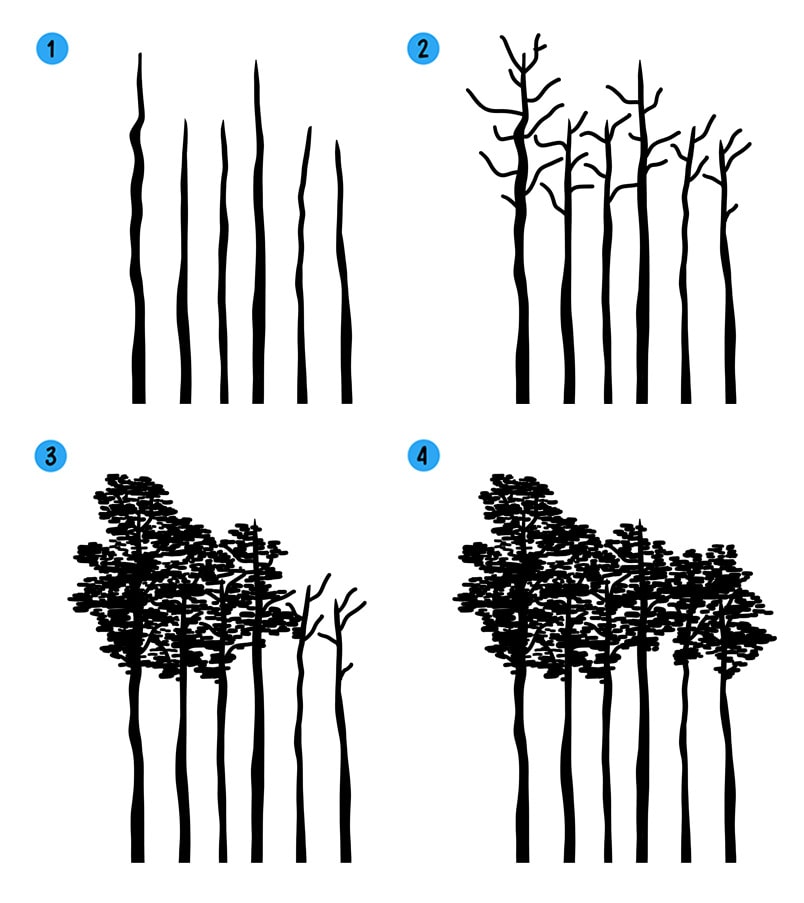 Как научиться рисовать лес - 98 фото