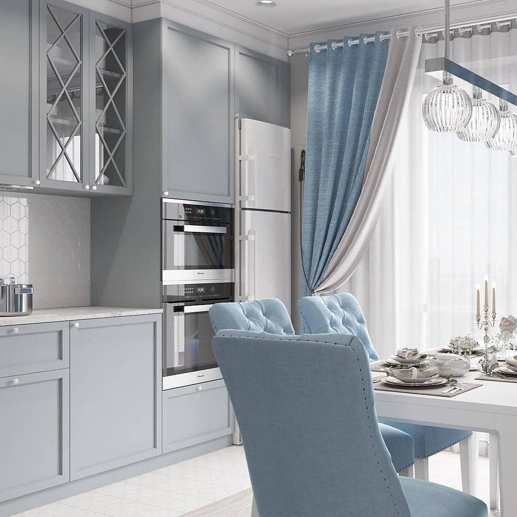 кухни в серо голубом цвете дизайн