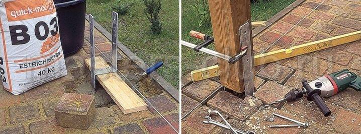 Крепление деревянных столбов к бетонному основанию