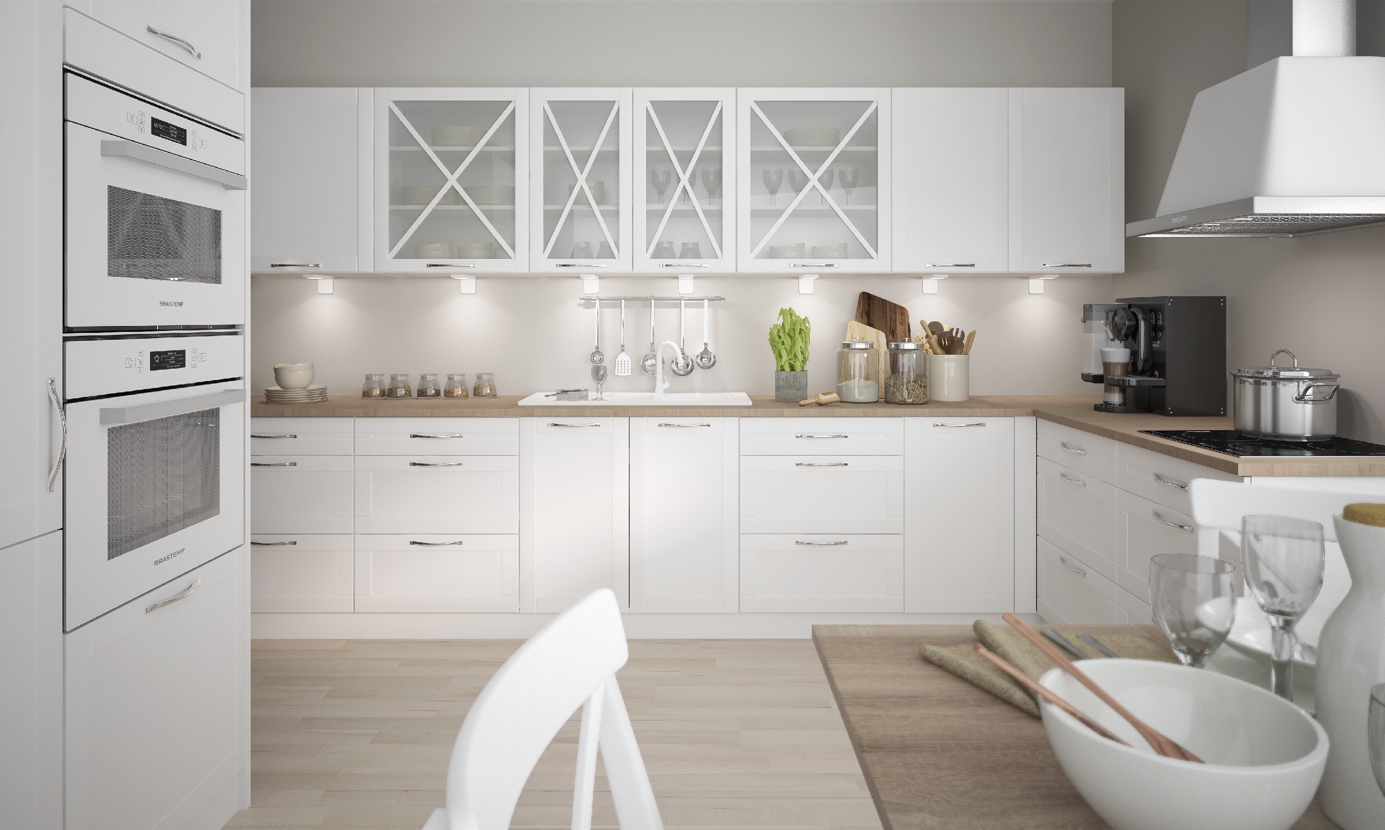 белая кухонная мебель в интерьере