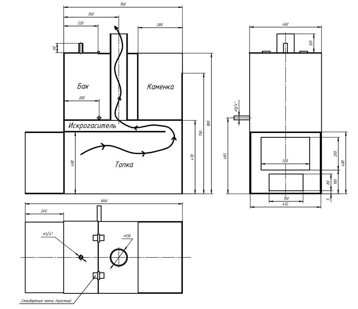 Печь для бани горыныч 3 размеры чертежи